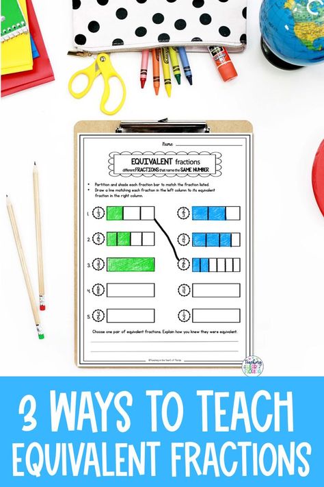 Make practicing equivalent fractions fun with these 3 ways to teach them! Many 3rd grade students have a tough time with fractions, especially equivalent fractions. But don’t worry; there are ways to help them! In this post, I share 3 ways you can teach equivalent fractions in your math class. These methods will help your elementary students see that fractions aren’t as difficult as they may seem at first glance. Try them out today! Fraction Bars, Learning Fractions, Teaching Essentials, Equivalent Fractions, Strengthen Core, Math Class, Tough Times, Study Skills, Upper Elementary