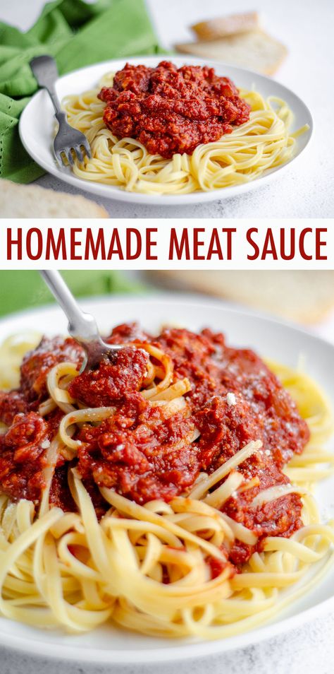 An easy homemade pasta sauce made with five simple ingredients. This recipe has been in my family for over a century and is a go-to for pasta dishes and lasagna or over vegetables or eggs. via @frshaprilflours Easy Homemade Pasta Sauce, Homemade Spaghetti Meat Sauce, Meat Sauce Recipe, Homemade Pasta Sauce, Easy Homemade Pasta, Homemade Meat Sauce, Best Lasagna Recipe, Meat Sauce Recipes, Spaghetti Meat Sauce