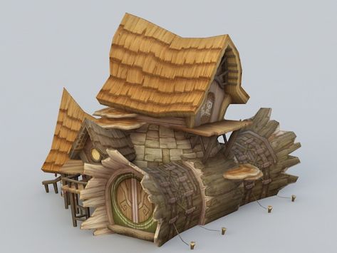 Wood Elf House 3d model - CadNav House Elf Art, Wood Elf City, Wood Elf House, Fairy Log House, Wood Elf Warhammer, Bathroom Crafts, Fun Craft, Wood Elf, Sand Crafts