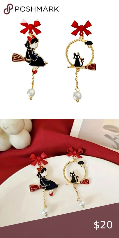 Kiki and Jiji Gold Tone Stud Dangle Earrings - Kiki's Delivery Service Kiki And Jiji, Kiki Delivery, Kiki's Delivery Service, Delivery Service, Faux Pearl, So Cute, Gold Tones, Dangle Earrings, Gold