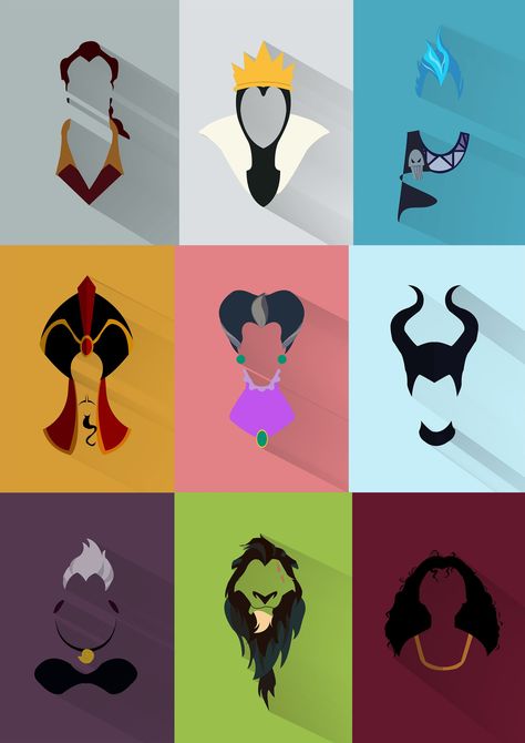 Flat Design| Disney Villains - Villains Party, Disney Minimalist, Disney Canvas Art, Disney Canvas, Disney Paintings, Disney Villains Art, Disney Designs, Art Disney, Pinturas Disney