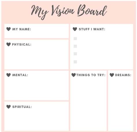 Vision Board Ideas For Kids, Med School Application, Vision Board For Kids, Vision Board Questions, Vision Board Assignment, Teen Vision Board, Printable Vision Board Template, Vision Board Activity, Vision Board Worksheet