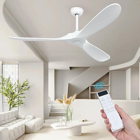 Amazon.com: HUMHOLD 60" Wood Ceiling Fan no Lights with Remote, Reversible DC Motor 6-Speed Ceiling Fan, 3 Wood Fan Blades White Ceiling Fan without Light, Modern Propeller Ceiling Fans for Bedroom, Living Room : Tools & Home Improvement Fans For Bedroom, Ceiling Fan Without Light, Patio Ceiling, Wood Ceiling Fan, Wood Ceiling Fans, Propeller Ceiling Fan, Ceiling Fans Without Lights, House Farmhouse, White Ceiling Fan