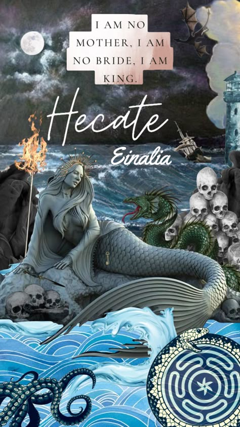 #hecate #einalia #goddess #sea #ocean #water #aesthetic #beauty #flowers #vintage #vibes #nature #wallpaper #deepsea #deepblue #monster #seamonster #snake #snakes #moon #night #shipwreck #skull Sea Witchcraft Aesthetic, Goddess Of The Sea Tattoo, Hecate Aesthetic Wallpaper, Sea Goddess Aesthetic, Water Goddess Aesthetic, Mother Hekate, Ocean Water Aesthetic, Hekate Aesthetic, Lady Hecate