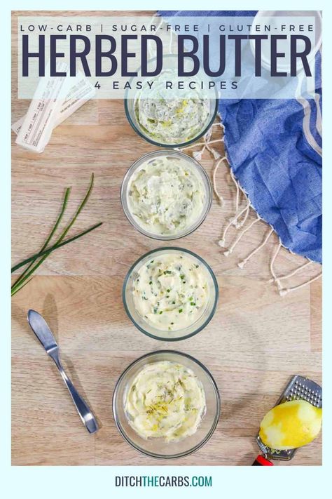 How to make 4 creamy herb butter recipes. Garlic butter, chive butter, lemon and ill butter, blue cheese butter, rosemary and lemon butter. Perfect for keto garlic bread. Verses About Mothers, Keto Garlic Bread, Blue Cheese Butter, Bible Verses About Mothers, Herbed Butter, Herb Butter Recipe, Make Garlic Bread, Easy Mediterranean Diet Recipes, Garlic Herb Butter