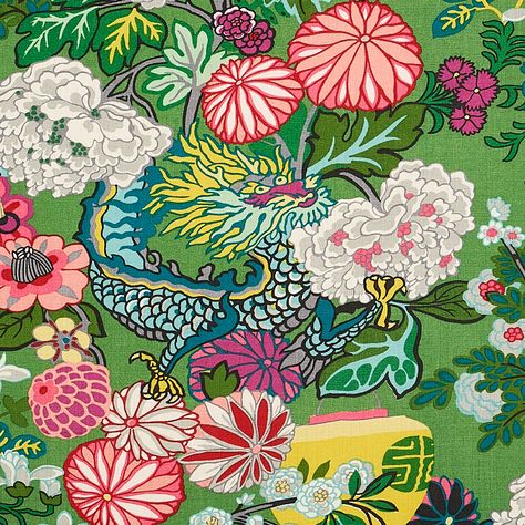 Chiang Mai Dragon - Jade Fabrics | Schumacher Asian Upholstery Fabric, Schumacher Chiang Mai Dragon, Chiang Mai Dragon, Dragon Wallpaper, Jade Green Color, Chinoiserie Motifs, Flame Test, Art Deco Print, Schumacher Fabric