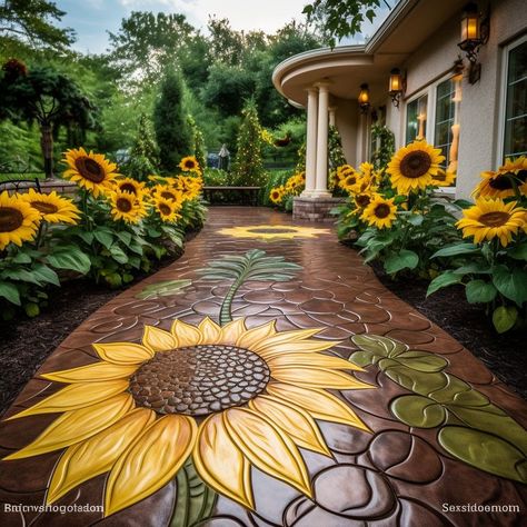 I Love Sunflowers 🌻💛 | So beautiful Idea Sunflower Mosaic, Sunflower House, Sunflower Home Decor, Dreamy Garden, Backyard Seating Area, Sunflower Garden, Garden Decor Ideas, Rock Garden Landscaping, Sunflower Decor