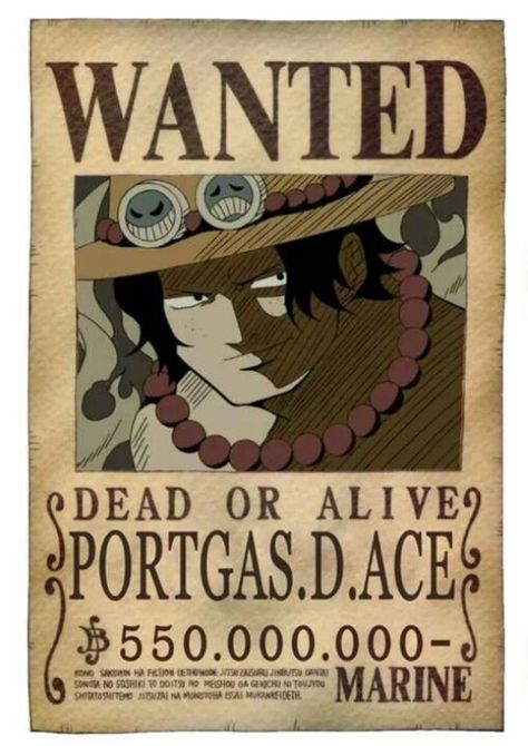 Portagas D. Ace :3 Ace Bounty, Manga Luffy, One Piece Aesthetic, One Piece Bounties, Ace One Piece, One Piece Tattoos, Portgas D Ace, Wanted Poster, One Piece Ace