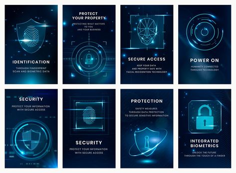 Security technology template vector set for social media post compatible with AI | premium image by rawpixel.com / Aew Technology Social Media Post, Security Post, Technology Social Media, Technology Template, Fashion Web Design, Technology Posts, Ppt Template Design, Technology Posters, Biometrics Technology