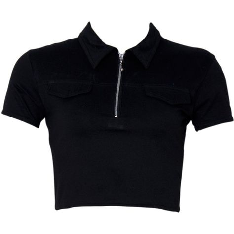 Asha Polo Crop Top in Black by Motel (360 UYU) ❤ liked on Polyvore featuring tops, shirts, crop tops, black, short sleeve shirts, polo shirts, shirt top, polo crop top and cut-out crop tops Zip Up Crop Top, Crop Tops Black, Polo Crop Top, Basic Clothes, Shirts Crop Tops, Shirts Crop, Goth Clothing, Black Short Sleeve Shirt, Black Polo Shirt