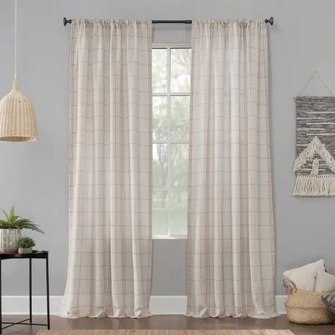 No. 918 Castille Farmhouse Plaid Linen Semi-Sheer Rod Pocket Curtain Panel, Single Panel - On Sale - Bed Bath & Beyond - 29826465 Plaid Curtains, Pocket Window, Farmhouse Curtains, Sheer Curtain Panels, Rod Pocket Curtain Panels, Rod Pocket Curtains, Colorful Curtains, Sheer Curtain, Sheer Curtains