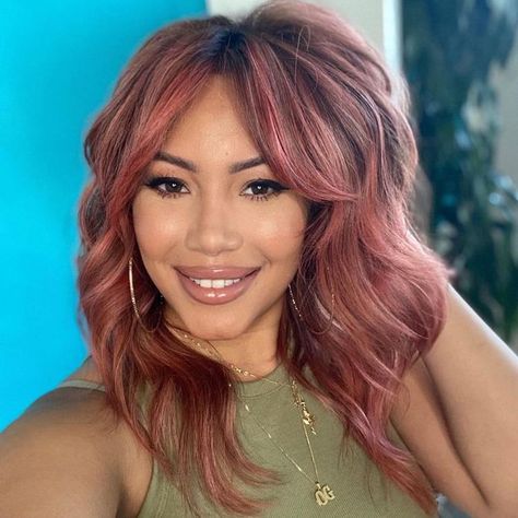 29 Rose Gold Hair Colors We Love Rose Gold Balayage Hair, Gold Balayage Hair, Rose Gold Balayage Brunettes, Cool Pink Hair, Copper Rose Gold Hair, Hair Color Ideas For 2023, Rose Gold Hair Brunette, Rose Gold Blonde, Unnatural Hair Color