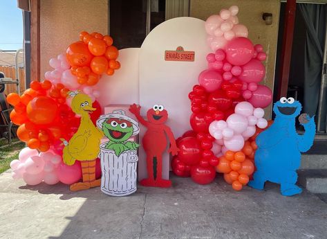 Sesame Street Party Backdrop, Sesame Street Balloon Arch, Sesame Street Birthday Party Backdrop, Elmo’s World Backdrop, Sesame Street 1st Birthday Party Target, Sesame Street Birthday Target, Hayward California, Balloon Arch Decorations, Dinosaur Balloons