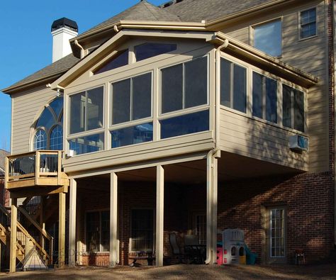 1st floor sunroom to deck, over walkout basement Enclosed Decks, Second Story Deck, 3 Season Porch, Screened Porch Designs, Screened In Deck, 4 Season Room, Four Seasons Room, Sunroom Addition, Building A Porch