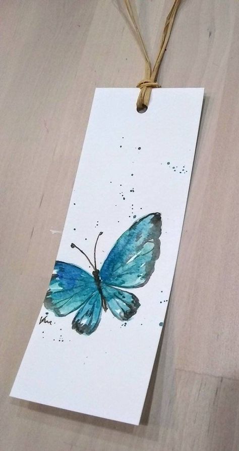 Set of 2- Original hand painted watercolor bl Butterfly Bookmark, Handmade Bookmarks Diy, Watercolor Dragonfly, Art Papillon, Penanda Buku, Travel Art Journal, Bookmark Handmade, Creative Bookmarks, Bookmark Craft