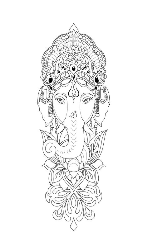 Ganesh Mandala Tattoo, India Elephant Tattoo, Ganesh Elephant Tattoo, Buddha Theme Tattoo, Feminine Tattoo Sleeves Spiritual, Elephant Tattoos Stencil, Elephant Tattoos Design, Bhudha Tattoo Designs, Buddha Elephant Tattoo