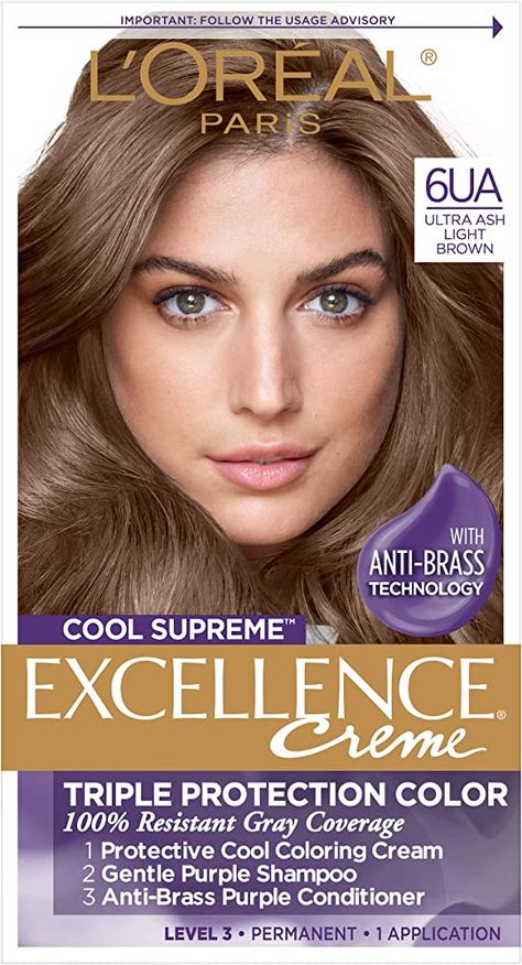 Amazon.com : L'Oreal Paris Excellence Cool Supreme Permanent Hair Color, Ash, 100 Percent Gray Coverage Hair Dye, Anti-Brass regimen includes gentle shampoo, and an anti-brass conditioner : Beauty & Personal Care Ash Light Brown, Light Ash Brown Hair Color, Ash Brown Hair Dye, Light Brown Hair Dye, Light Ash Brown Hair, Loreal Hair Color, Brown Hair Color Shades, Ash Brown Hair Color, Loreal Hair