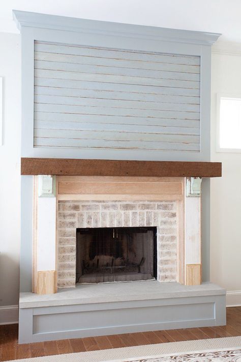 Shiplap - fireplace The Lettered Cottage, Lettered Cottage, Fireplace Mantel Designs, Fireplace Redo, Fireplace Update, Mantel Surround, Mantel Design, Shiplap Fireplace, Small Fireplace