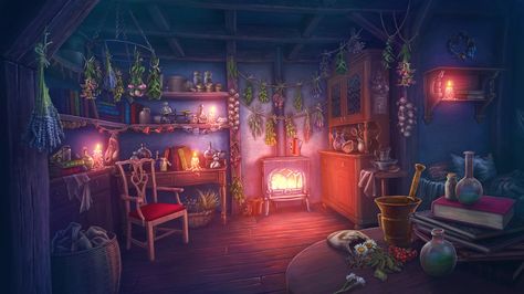 ArtStation - Witch house interior, Anna Truszkowska | Tree house interior, Victorian house interiors, Witch house Witch Cottage Interior, Witch House Interior, Victorian Living Room Decor, Tree House Interior, Summer House Interiors, Interior Concept Art, Witch Hut, Witches House, Barn House Interior