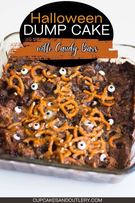 Dump Cake Recipes Chocolate, Chocolate Dump, Cherry Pineapple Dump Cake, Chocolate Dump Cake, Fun Halloween Desserts, Easy Dump Cake Recipe, Dump Cake Recipe, Leftover Candy, Leftover Halloween Candy