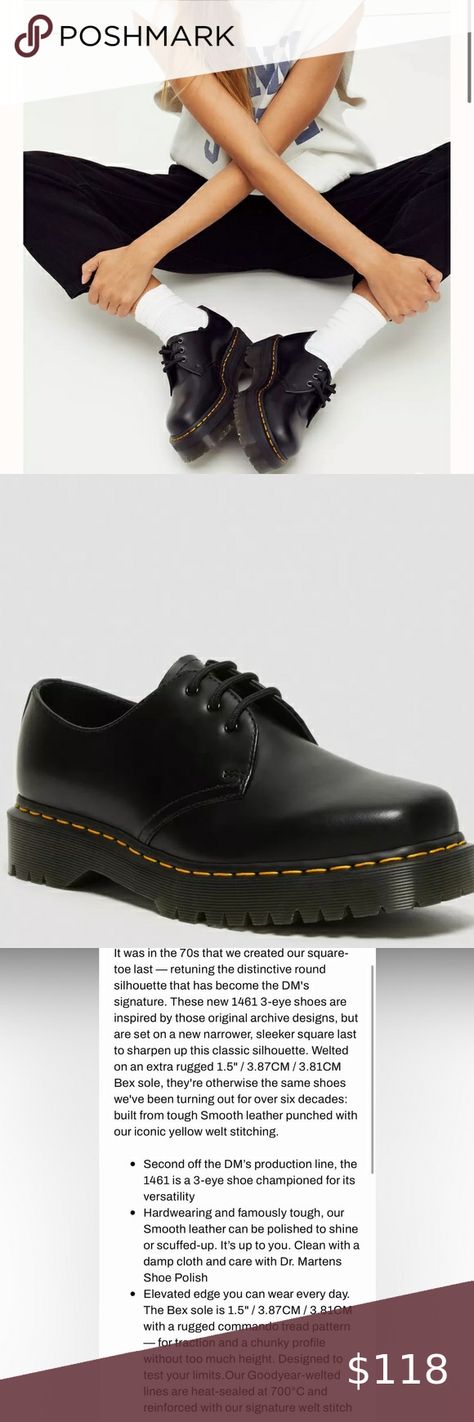 Dr Martens 1461 Bex Squared Toe Oxfords Size 9 NEW Dr Martens Shoes, Martens Shoes, Dr. Martens, Classic Looks, Oxford, Plus Fashion, Fashion Trends, Fashion Tips, Clothes Design