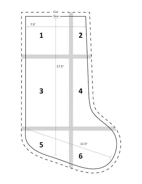 See Christmas Stocking, Christmas Stocking Pattern Sewing Templates Free Printable, How To Sew Christmas Stocking, Easy Stocking Pattern, Stocking Template Printable Free Pattern, Stocking Pattern Free Templates, Sew A Stocking, Printable Christmas Stocking Pattern, Easy Christmas Stockings