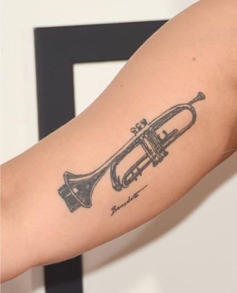 Trumpet Tattoo, Lady Gaga Tattoo, Awful Tattoos, Health Tattoo, Sketch Tattoo Design, Tattoo Shows, Music Tattoo, Celebrity Tattoos, Born This Way