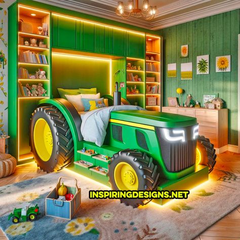 Imagine a world where your child’s dreams of riding a tractor transform into a magical journey every night. Welcome to the realm of tractor beds, where bedtime becomes an adventure on the farm. These beds are not your average sleeping quarters. They’re an exhilarating twist on the classic tractor theme, perfect for little tractor enthusiasts. … Tractor Themed Bedroom, Farm Bedroom Ideas For Boys, John Deere Bed, Tractor Bedroom, Tractor Bed, Toy Tractors, Sleeping Quarters, Western Bedroom, Children Activities