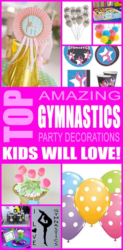 Fun gymnastics party decoration ideas for kids and teens. Try these awesome diy gymnastics decor ideas for boys and girls. Here are some easy and fun gymnastics decoration projects. Gymnastics Party Decorations, Gymnastics Decor, Gymnastics Theme Birthday Party, Gymnastics Theme Party, Gymnastics Party Favors, Jump Party, Gymnast Birthday Party, Gymnastics Party, Gymnastics Birthday