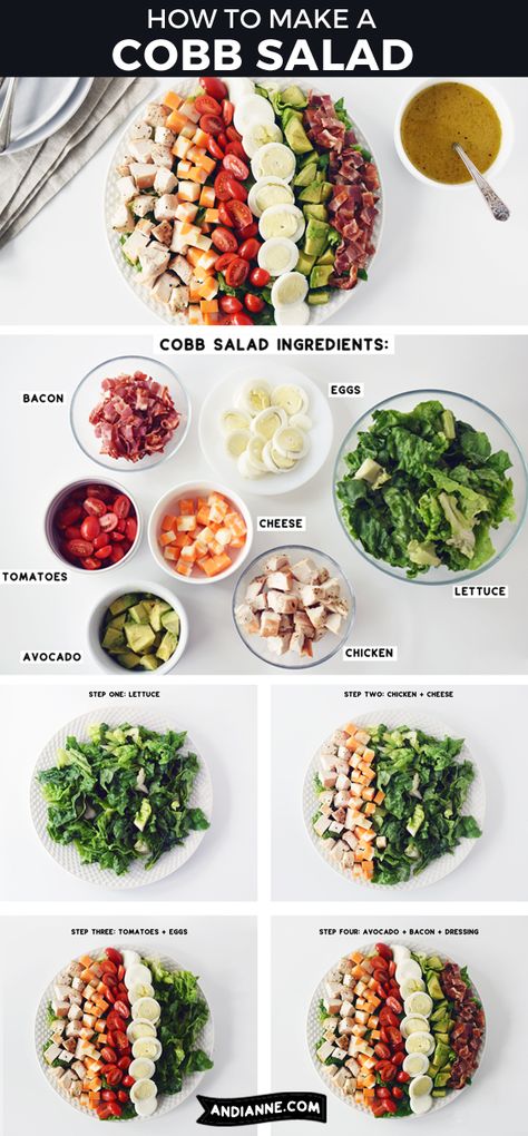 Salad Cobb, Tomatoes Eggs, Cobb Salad Ingredients, Pasti Fit, Cobb Salad Recipe, Eggs Avocado, Plats Healthy, Homemade Salads, Homemade Salad Dressing