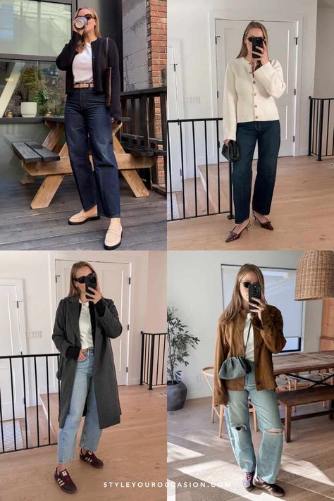 11+ Ways I'm Wearing Barrel Jeans This Fall & Winter - style your occasion Barell Jeans Styling, Shoes To Wear With Barrel Jeans, Barrel Jeans Winter Outfit, Barrel Leg Jeans Outfit Winter, Outfits With Barrel Jeans, Barrel Jeans Outfit Fall 2024, Styling Barrel Jeans, How To Wear Barrel Jeans, Style Barrel Jeans