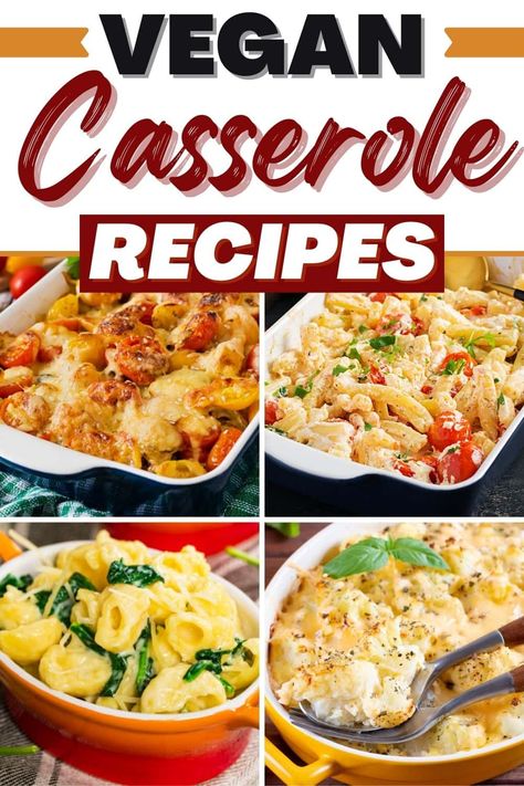 These vegan casserole recipes are full of plant-based goodness! From breakfast to veggies to shepherd's pie, these dishes are sure to satisfy vegan and non-vegans alike! Vegan Polenta Casserole, Casseroles Without Meat, Vegan Shareable Dishes, Vegan Chicken Noodle Casserole, Vegan Casserole Recipes Plant Based, Veg Casserole Recipes Healthy, Vegan Main Dish Thanksgiving, Vegan Rice Casserole Recipes, Vegan Skillet Meals