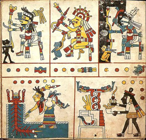 Aztec Codex Fejervary Mayer--one of few surviving pre-columbian books. Aztec Codex Art, Aztec Paintings, Ancient Mesoamerica, Mesoamerican Art, Meso America, Ancient Mexico, Aztec Civilization, Aztec Empire, Mayan Symbols