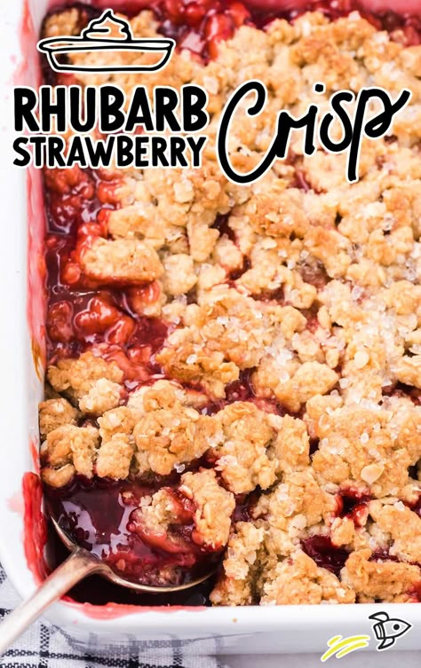 Rhubarb And Strawberry Crisp, Strawberry And Rhubarb Crisp, Rubarbe Strawberry Crisp Recipe, Rhubarb Crisp With Strawberry Jello, Rubarbe Crisp, Rhubarb Strawberry Crisp, Strawberry Rhubarb Crisp Recipe, Easy Rhubarb Recipes, Rhubarb Desserts Recipes