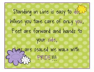 Standing in Line Poem: Standing in line is easy to do, When you take care of only you, Feet are forward and hands to your side, Lips are sealed we walk with PRIDE!!! Hallway Song, Hallway Expectations, Classroom Chants, Line Up Songs, Line Up Chants, Transition Songs, Transition Activities, Classroom Songs, Classroom Procedures