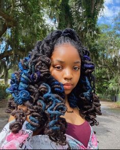 530 ☆’H̸air S̸tyles‍☆ ideas in 2022 | hair styles, natural hair styles, curly hair styles Black Women Colored Locs, Blue Fairy Costume Ideas, Curled Locs Black Women, Loc Styles Thick Locs, Blue Faux Locs Black Women, Long Curly Loc Styles, Hairstyles With Locs For Women, Black And Blue Locs, Jumbo Locs Hairstyles