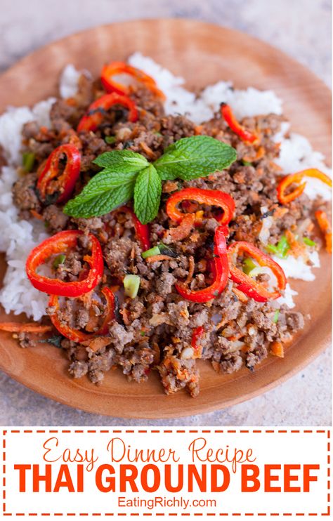 Easy Ground Beef Thai Dinner Recipes For Dinner Dairy Free, Thai Ground Beef, Recipes With Cilantro, Dinner Dairy Free, Thai Dinner, Beef Patties Recipes, Creative Meals, Cilantro Recipes, Ground Beef Recipe