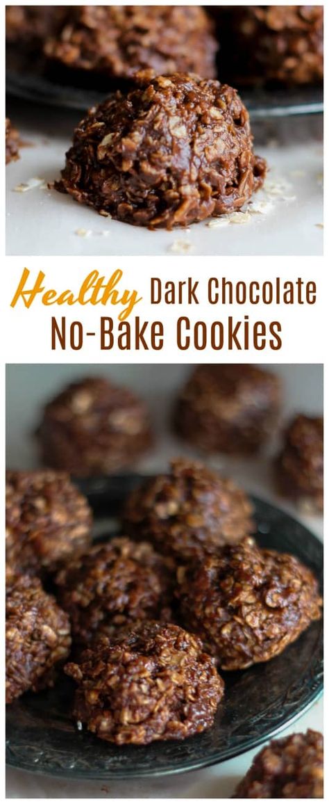 Healthy Vegan Dessert, Chocolate No Bake, Healthy No Bake Cookies, Chocolate No Bake Cookies, Healthy Dark Chocolate, Bread Keto, Cookies Healthy, Dark Chocolate Cookies, Baking Recipes Cookies