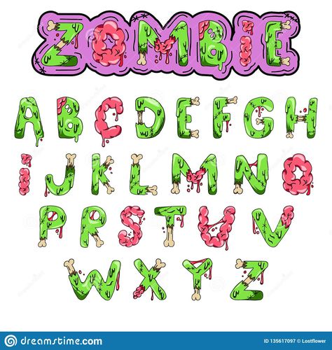 Illustration about Zombie font. Cartoon green vector letters with brains and bones. Monster, halloween, scary picture. Illustration of letter, horror, graphic - 135617097 Zombie Font, Halloween Abc, Vector Letters, Halloween Chalkboard, Cute Eyes Drawing, Cartoon Font, Cartoon Green, Font Alphabet, Hand Lettering Alphabet