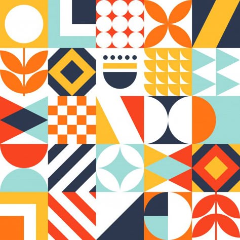 Colorful Shapes Design, Vintage Geometric Pattern, Bauhaus Tile, Motif Vector, Bauhaus Pattern, Geometric Shapes Pattern, Shapes And Patterns, Patron Vintage, Shapes Pattern