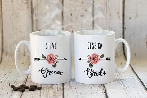 Best Secret Santa Gifts, Bridesmaid Mug, Coffee Mugs Set, Wedding Gift For Couple, Wedding Mementos, Two Brides, Wedding Mugs, Personalized Wedding Gift, Newly Married Couple