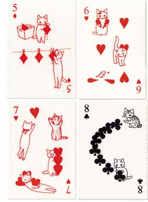 This is adorable. So want! - Imgur Pretty Playing Cards, Cute Playing Cards, Cards With Cats, Art Mignon, Playing Cards Design, Karten Design, 카드 디자인, 흑백 그림, Art Carte