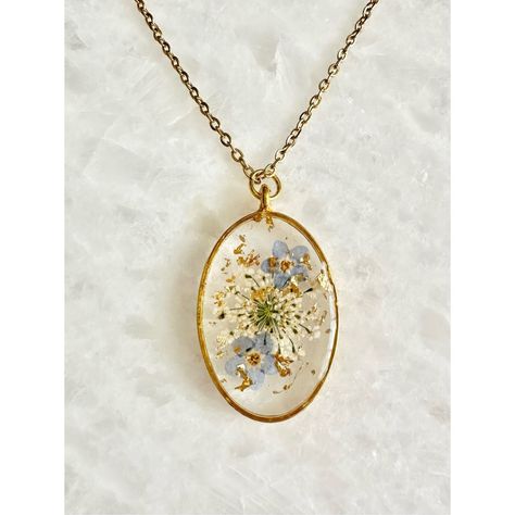 Purple Pressed Flower Pendant Necklace Jewelry Blue, Flower Pendant Necklace, Brand Jewelry, Gold Flakes, Resin Flowers, Pressed Flower, Flower Jewellery, Dried Flower, Flower Pendant