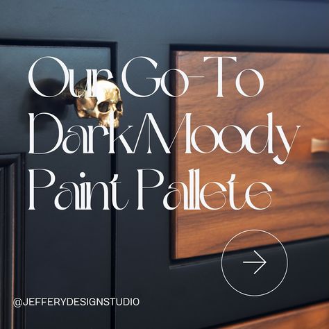 Dark and moody colors can evoke a sense of depth, mystery, and drama. These colors often have low lightness or brightness and tend towards richer, deeper hues. Here are some of our go-to dark and moody paint colors: 🖤 Mountain Pass- This is a great paint color for cabinetry. 🖤Irone Ore- A common one here at the Studio! We’re actually using this color in our new studio! This color is great on shutters, fireplaces stair railings and accent walls. 🖤Sea Serpent- Perfect for accent walls, dens ... Dark Painted Studies, Moody Painted Rooms, Dark And Moody Homes, Victorian Interior Paint Colors, Painting With Dark Colors, Speakeasy Paint Colors, Moody Behr Paint Colors, Dark And Moody Paint Colors, Moody Color Palette Home