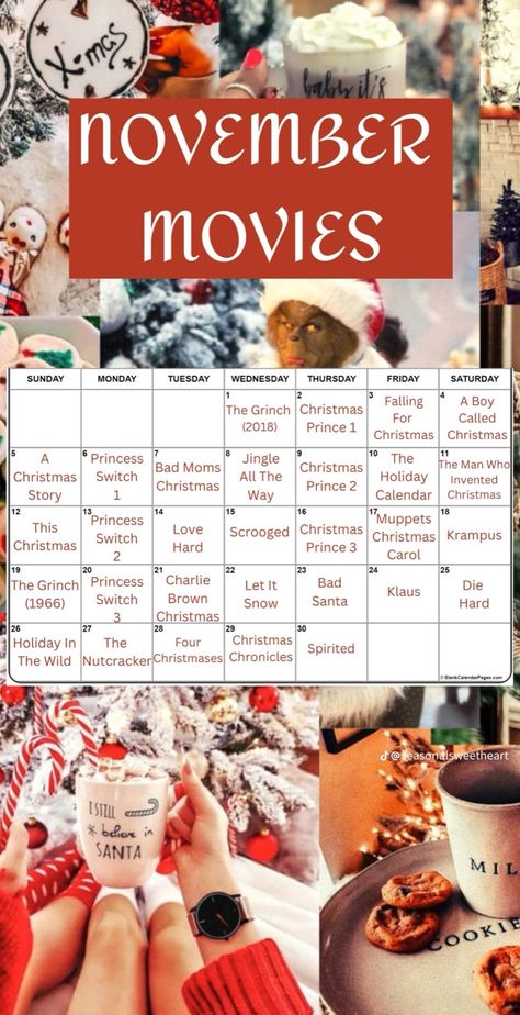 Christmas Movie Calendar, Movie Calendar, Xmas List Ideas, Kids Christmas Movies, Christmas Movies List, November Christmas, Let It Die, Bad Moms, Xmas List