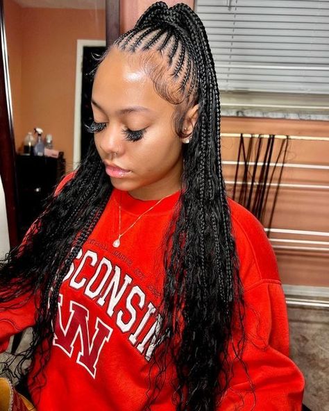 Hair Braided Into Ponytail, Feed In Braids Ponytail, Cornrows Braids For Black Women, Pretty Braids, Twisted Hair, Feed In Braids Hairstyles, Cute Braided Hairstyles, Braided Cornrow Hairstyles, Quick Braided Hairstyles