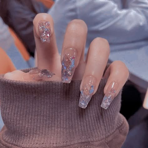 Nail Inspo Classy, Quinceanera Nails, Asian Nails, Acrylic Nails Ideas, Classy Acrylic Nails, Pretty Gel Nails, Really Cute Nails, Jelly Nails, Metallic Nails