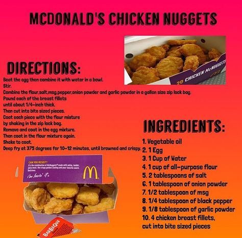 McDonalds Chicken Nuggets Recipe Mcdonalds Chicken Nuggets Recipe, Mcdonalds Chicken Nuggets, Nugget Recipes, Tender Recipes, Mcdonalds Recipes, Chicken Nuggets Recipe, Mcdonalds Chicken, Homemade Recipe Books, Chicken Nugget Recipes