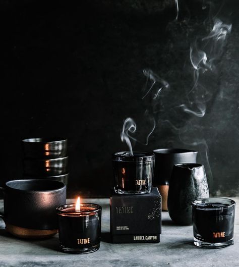 Dark Candle Aesthetic, Tatine Candles, Candle Photoshoot, Dark Interior Design, Candles Dark, Hidden House, Massage Candle, Candles Photography, Laurel Canyon