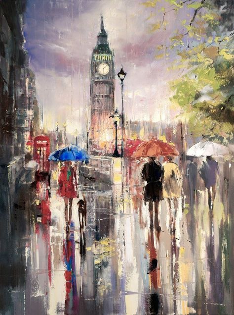 Cool Paintings Ideas, London Rain, Weather Aesthetic, London Painting, Paintings Ideas, London Vintage, Big Ben London, Artwork Images, Buy Original Art